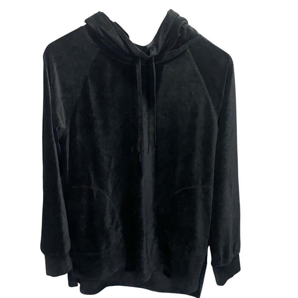 Isaac Mizrahi Live Women’s Small Black Velour Hoodie‎ Pullover Long Sleeve
